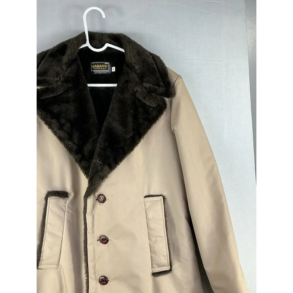 Haband Men's Fur Lined Coat Tan Button Front Warm Winter Jacket Size M